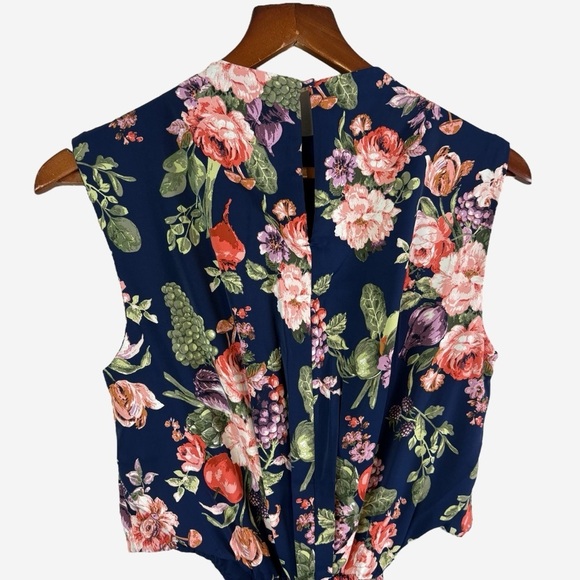 Abercrombie & Fitch Floral Maxi Dress High Neck Cut Out Waist Belted Navy Size S - Picture 8 of 16